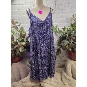 Torrid Blue White Floral Print Button Front Spaghetti Strap Mini‎ Dress Size 5